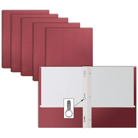 2 Pocket Paper Folders Portfolio W/Prongs, Matte Texture, Letter Size, Burgundy, 50PK